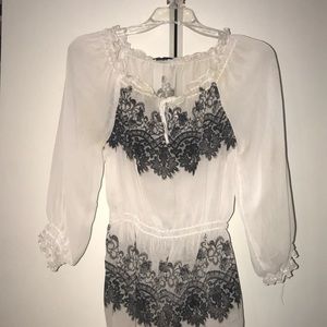 Sheer White Top with Black Details
